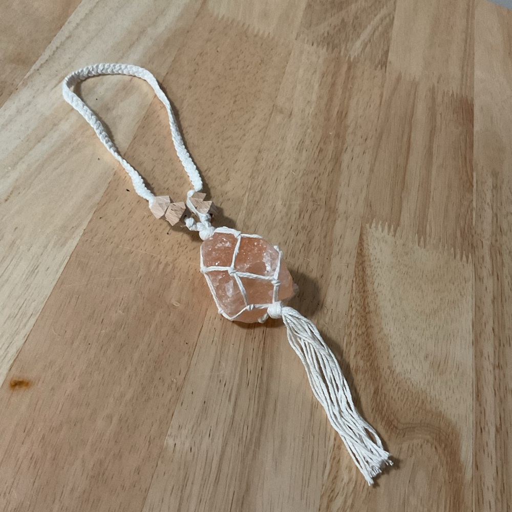 Macrame Rose Quartz Himalayan Salt Car Stress Relief Crystal Home Hanging Decor